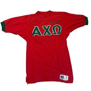 Vintage 1985 Alpha Chi Omega Sorority Shirt Russell Athletic USA Red Tee Karen
